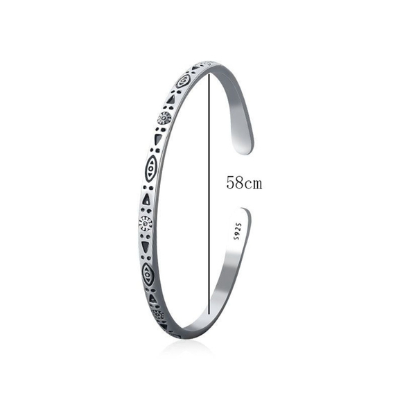 Boho Engraved 925 Sterling‎ Silver Cuff Bracelet, 58cm Adjustable - Picture 7 of 15